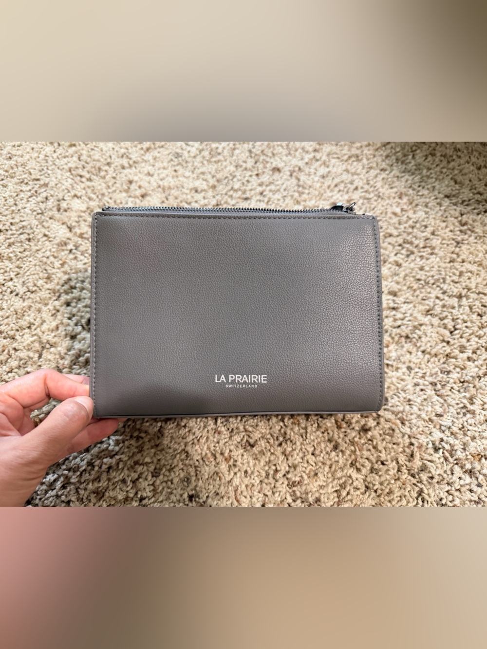 La Prairie Gray Pebbled Leather Toiletry Pouch